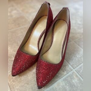 Michael Kors Red Embellished Pointed-Toe Pumps.